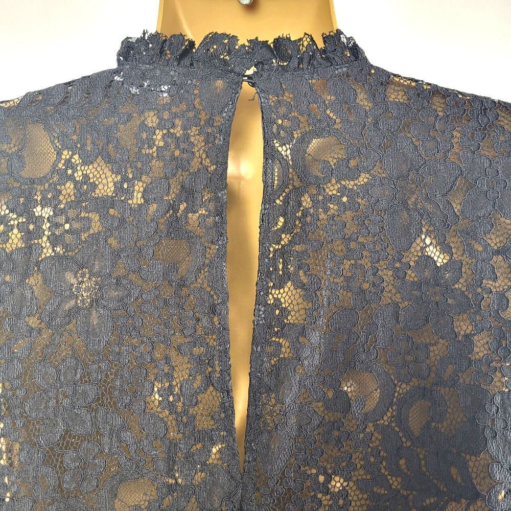 ZARA X-Small Sheer Black Lace Blouse Pullover Bell Sleeves 3 Tiered Lace Cuff - Picture 11 of 14